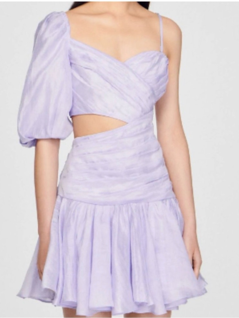 Sandro Lilac One-Shoulder Cutout Mini Dress